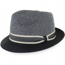 Fedoras Belfry Men Women Summer Straw Trilby Fedora Hat in Blue Tan Black - Bakosblack - C618SO2SCEQ $40.69