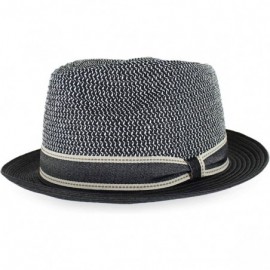 Fedoras Belfry Men Women Summer Straw Trilby Fedora Hat in Blue Tan Black - Bakosblack - C618SO2SCEQ $40.69