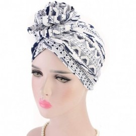 Skullies & Beanies Women Pleated Twist Turban African Printing India Chemo Cap Hairwrap Headwear - Black and White 1 - C918U5...