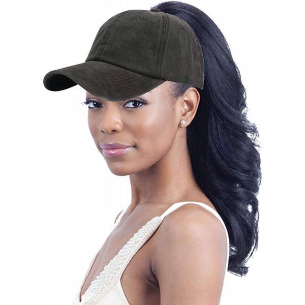 Baseball Caps Womens Cotton Distressed High Ponytail Baseball Messy Bun Cap Washed Ponycap - Black - CK18N77DAXM $10.45