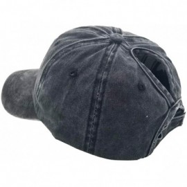 Baseball Caps Womens Cotton Distressed High Ponytail Baseball Messy Bun Cap Washed Ponycap - Black - CK18N77DAXM $10.45