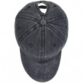 Baseball Caps Womens Cotton Distressed High Ponytail Baseball Messy Bun Cap Washed Ponycap - Black - CK18N77DAXM $10.45