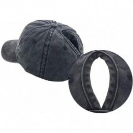 Baseball Caps Womens Cotton Distressed High Ponytail Baseball Messy Bun Cap Washed Ponycap - Black - CK18N77DAXM $10.45