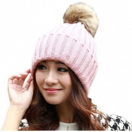 Skullies & Beanies Women's Pom Knit Cuffed Winter Beanie Ski Hat Cap - Pink - CR11PYS73CX $8.00