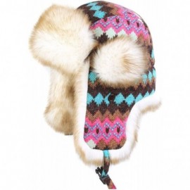 Bomber Hats Knitted Russian Women Winter Aviator Trapper Hat with Faux Fur Lining Hat - Color E - CW12O89DQMP $21.65