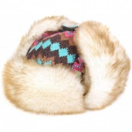 Bomber Hats Knitted Russian Women Winter Aviator Trapper Hat with Faux Fur Lining Hat - Color E - CW12O89DQMP $21.65
