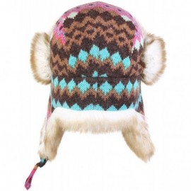 Bomber Hats Knitted Russian Women Winter Aviator Trapper Hat with Faux Fur Lining Hat - Color E - CW12O89DQMP $21.65