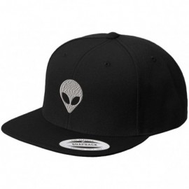 Baseball Caps Silver Alien Face Embroidered Flat Visor Snapback Hat Black - C5184U2U9YT $19.17