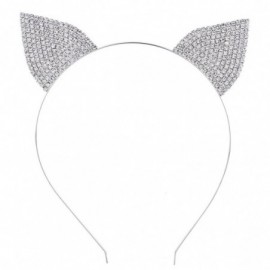 Headbands Silver Tone Crystal Pave Rhinestone Kitty Cat Ears Headband - CQ182Y0ZCOK $8.17