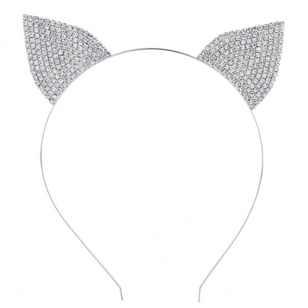 Headbands Silver Tone Crystal Pave Rhinestone Kitty Cat Ears Headband - CQ182Y0ZCOK $8.17