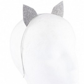 Headbands Silver Tone Crystal Pave Rhinestone Kitty Cat Ears Headband - CQ182Y0ZCOK $8.17