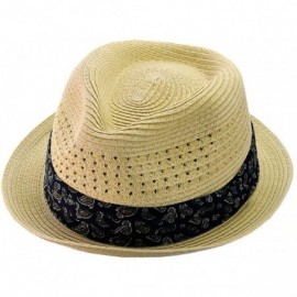 Fedoras Solid Color Straw Woven Paisley Band Vented Unisex Fedora Hat - Natural - CA11Y7EKZ2Z $15.26