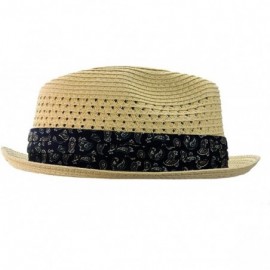 Fedoras Solid Color Straw Woven Paisley Band Vented Unisex Fedora Hat - Natural - CA11Y7EKZ2Z $15.26