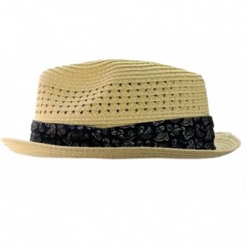 Fedoras Solid Color Straw Woven Paisley Band Vented Unisex Fedora Hat - Natural - CA11Y7EKZ2Z $15.26