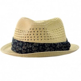 Fedoras Solid Color Straw Woven Paisley Band Vented Unisex Fedora Hat - Natural - CA11Y7EKZ2Z $15.26