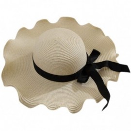Sun Hats Women Bowknot Straw Hat Stripe Floppy Foldable Roll up Beach Cap Sun Hat Outdoor UV +50 - White - C618UC9H5MT $27.91