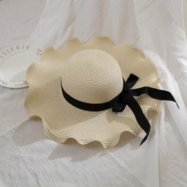 Sun Hats Women Bowknot Straw Hat Stripe Floppy Foldable Roll up Beach Cap Sun Hat Outdoor UV +50 - White - C618UC9H5MT $17.02