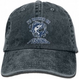 Baseball Caps Unisex Washed I'd Rather Be Fishing Retro Denim Baseball Cap Adjustable Rapper Hat - Navy - CE18E3CX78I $14.05