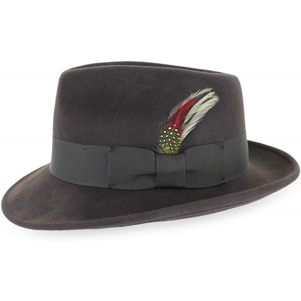 Fedoras Belfry Gangster 100% Wool Stain Resistant Crushable Dress Fedora in Black Grey Navy Brown Pecan - Chocolate - CT184SN...