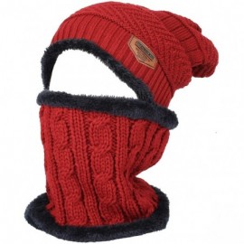 Skullies & Beanies Fleece Winter Knit Beanie Hat Slouchy Cap Neck Warmer GZX0020 - Red - C218KN76883 $13.57