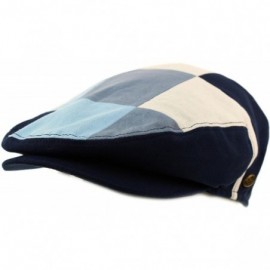 Newsboy Caps Men's Cotton 14 Panel Ivy Checkerboard Plaid Driver Cabby Flat Cap Hat - Navy - CY17Z58XZH3 $20.11