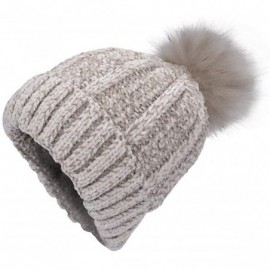 Skullies & Beanies Women Winter Beanie Hats Faux Fur Pom Pom Beanie Hat - Khaki-m19 - C718XD8XKGX $23.21