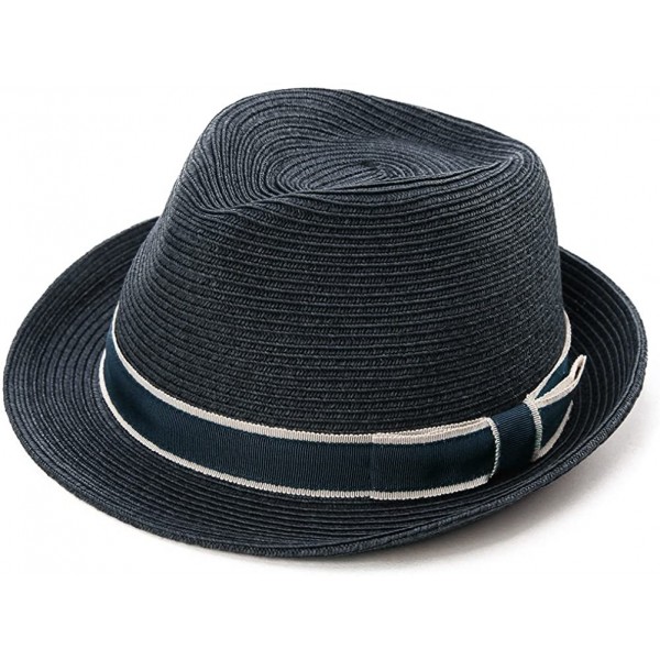 Fedoras Packable Straw Fedora Panama Sun Summer Beach Hat Cuban Trilby Men Women 55-61cm - Navy_89600 - CU18O3RX4OQ $48.91