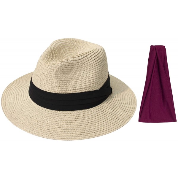 Sun Hats Women Straw Panama Hat Felt Fedora Beach Sun Hat Vintage Headband Wide Brim Straw Roll up Hat UPF 30+ - C71947OIWYN ...