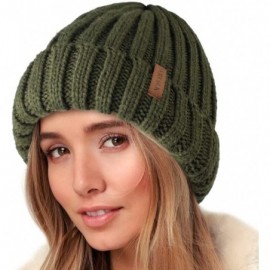 Skullies & Beanies Knit Beanie Hats for Women Men Double Layer Fleece Lined Chunky Winter Hat - Pine Green - C318UUCK3NU $14.43