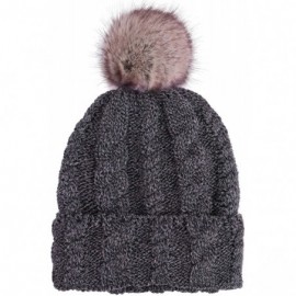 Skullies & Beanies Men & Women's Luxurious Faux Fur Pompom Thick Cable Cap Knit Skull Ski Cap Winter Beanie Hat - X-charcoal ...