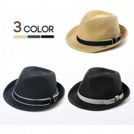 Fedoras Packable Straw Fedora Panama Sun Summer Beach Hat Cuban Trilby Men Women 55-61cm - Navy_89600 - CU18O3RX4OQ $48.91