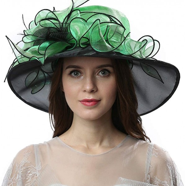 Sun Hats Women's Organza Dress Kentucky Derby Day Church Wedding Tea Party Hat - Green/Black - CO17YHAC9TG $15.89