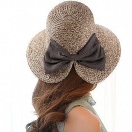 Sun Hats Women Straw Woven Bowknot Decor Panama Summer Beach Sun Hat Trilby Fedora - Tan - CH183L4AY8A $17.52