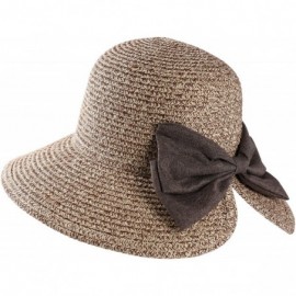 Sun Hats Women Straw Woven Bowknot Decor Panama Summer Beach Sun Hat Trilby Fedora - Tan - CH183L4AY8A $17.52