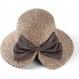 Sun Hats Women Straw Woven Bowknot Decor Panama Summer Beach Sun Hat Trilby Fedora - Tan - CH183L4AY8A $17.52