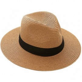 Fedoras Women Wide Brim Straw Sun Hat Roll up Hat Beach Sun Hats - Khaki - CD184SH3I55 $19.78