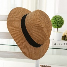 Fedoras Women Wide Brim Straw Sun Hat Roll up Hat Beach Sun Hats - Khaki - CD184SH3I55 $9.89