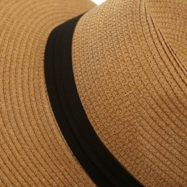 Fedoras Women Wide Brim Straw Sun Hat Roll up Hat Beach Sun Hats - Khaki - CD184SH3I55 $9.89