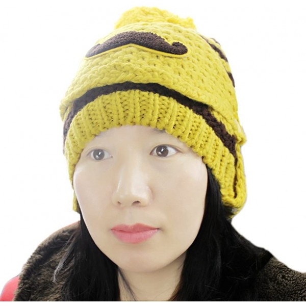 Skullies & Beanies Women's Beard Mustache Knitted Striped PHat Hip Hop Beanie Cap - Knit Biege Yellow - C411SCFVP79 $7.74