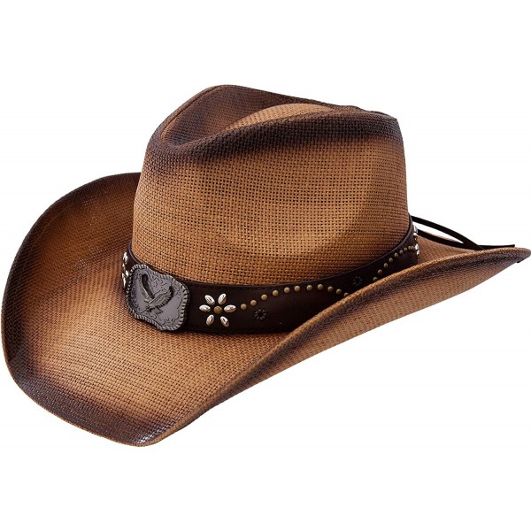 Cowboy Hats Men & Women's Woven Straw Cowboy Cowgirl Hat Western Outback w/Wide Brim - Eagle - C9198ZAI6K8 $24.28