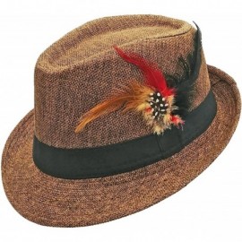 Fedoras Fedora HAT with Band & Feather - Trilby Gangster Mob Panama Jazz Vintage Style - Brown - CI189MRY82R $23.72