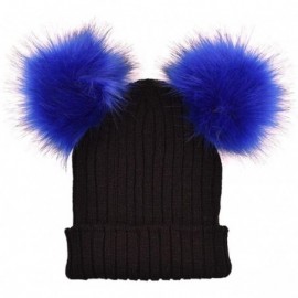 Skullies & Beanies Women Double Hairball Pom Pom Beanie Winter Warm Hat Crochet Knit Cap - Blue - C918945SIHE $7.89