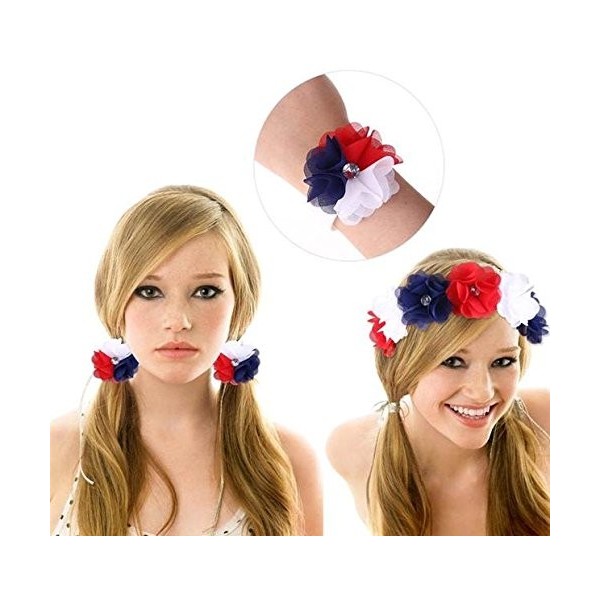 Headbands Red White and Blue Patriotic American Flag Headband USA (Red White Blue Flower) - CQ18EGQXD85 $11.48