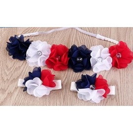 Headbands Red White and Blue Patriotic American Flag Headband USA (Red White Blue Flower) - CQ18EGQXD85 $11.48