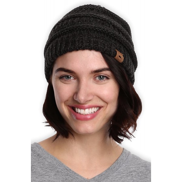 Skullies & Beanies Womens Cable Knit Beanie - Warm & Soft Stretch Winter Hats for Cold Weather - Black Gray - CX184AKWQL6 $9.93