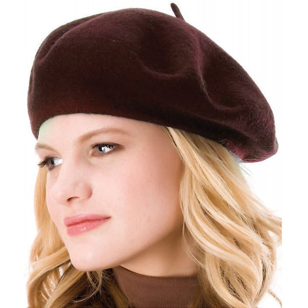 Berets French Beret - Wool Solid Color Womens Beanie Cap Hat - Brown - C412FMUX2XL $8.83