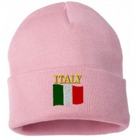 Skullies & Beanies ITALY COUNTRY FLAG Custom Personalized Embroidery Embroidered Beanie - Light Pink - CI186TD69C8 $13.58
