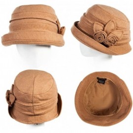 Sun Hats Cloche Round Hat for Women 1920s Fedora Bucket Vintage Hat Flower Accent - 16076_camel - CU12M68T8KN $40.49