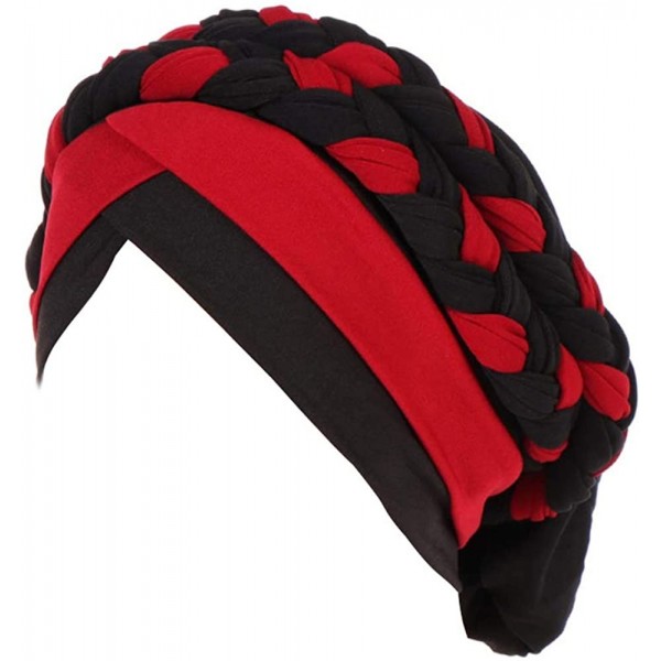 Skullies & Beanies Chemo Cancer Turbans Hat Cap Twisted Braid Hair Cover Wrap Turban Headwear for Women - Black Red - CI18X99...