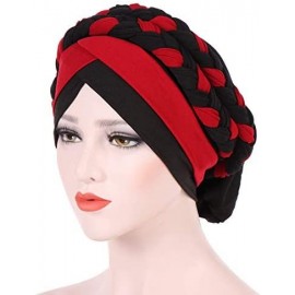 Skullies & Beanies Chemo Cancer Turbans Hat Cap Twisted Braid Hair Cover Wrap Turban Headwear for Women - Black Red - CI18X99...